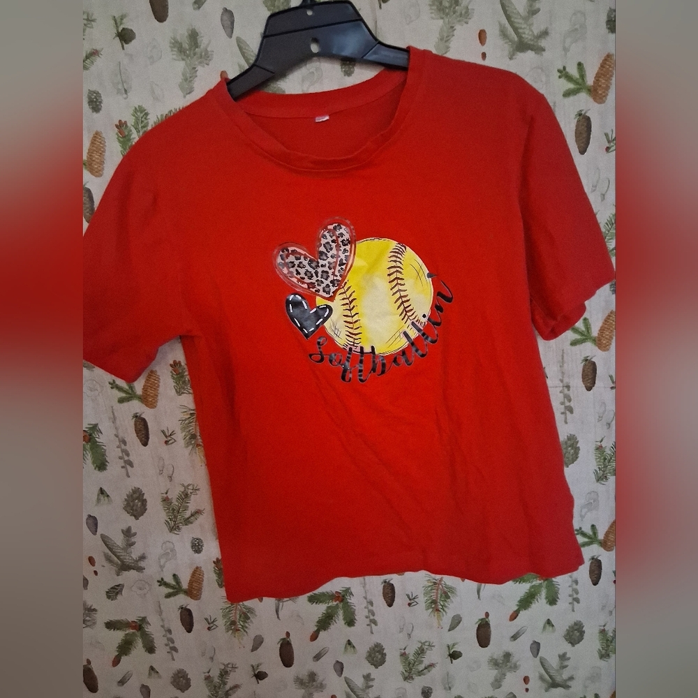 Red Softball Heart Kids T-Shirt